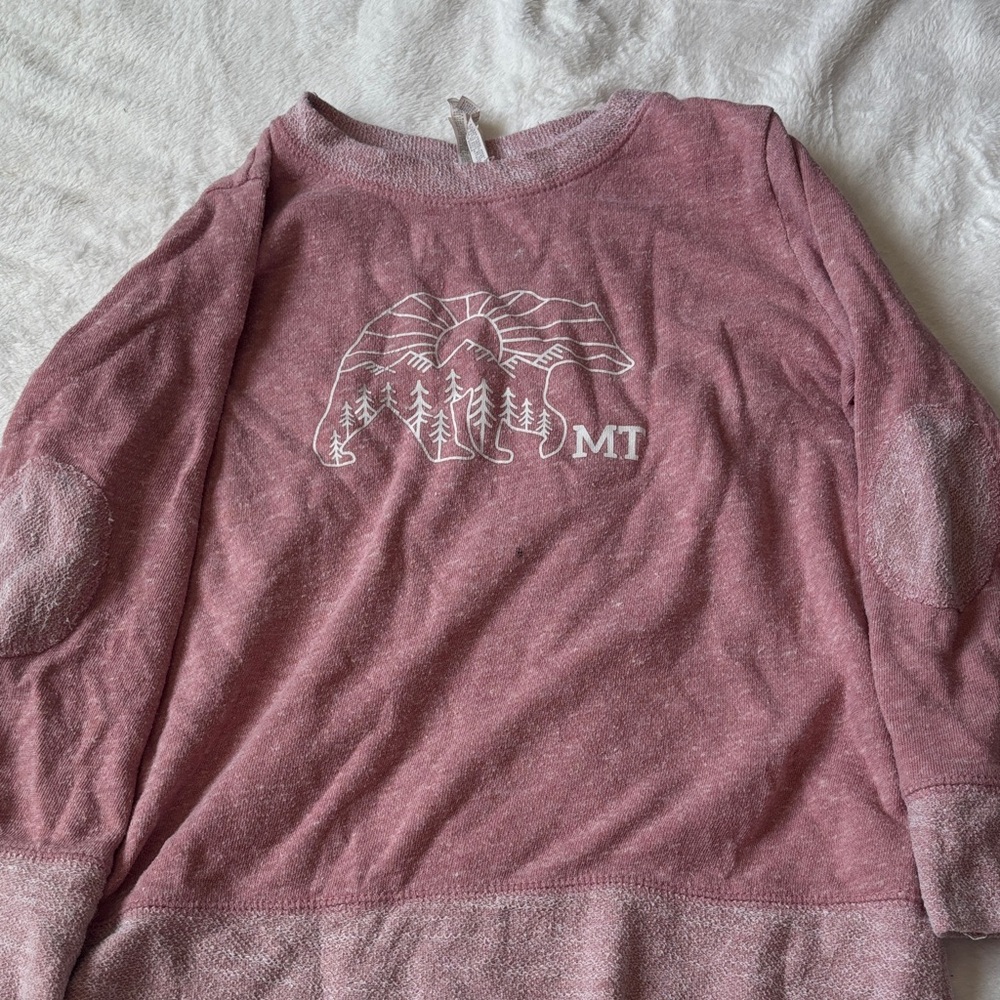 Kids MT Bear Graphic Pullover Sweatshirt - Dusty Rose